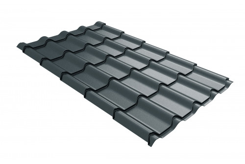Металлочерепица камея Grand Line 0,5 GreenCoat Pural BT, matt RR2Н3 (RAL 7016 антрацитово-серый) - фото - 1