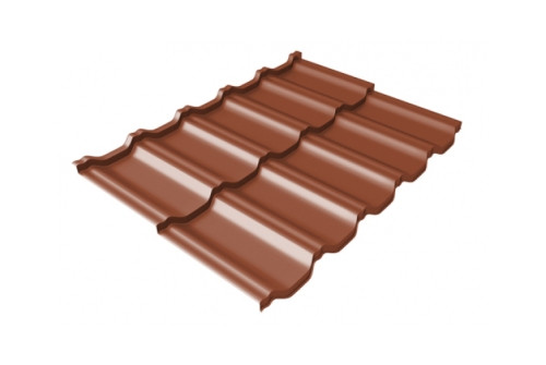 Металлочерепица модульная квинта Uno Grand Line c 3D резом 0,5 PurLite Matt RAL 8004 терракота - фото - 1