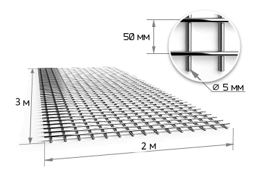 Сетка сварная 50х50х5 мм в картах 2х3м - фото - 1